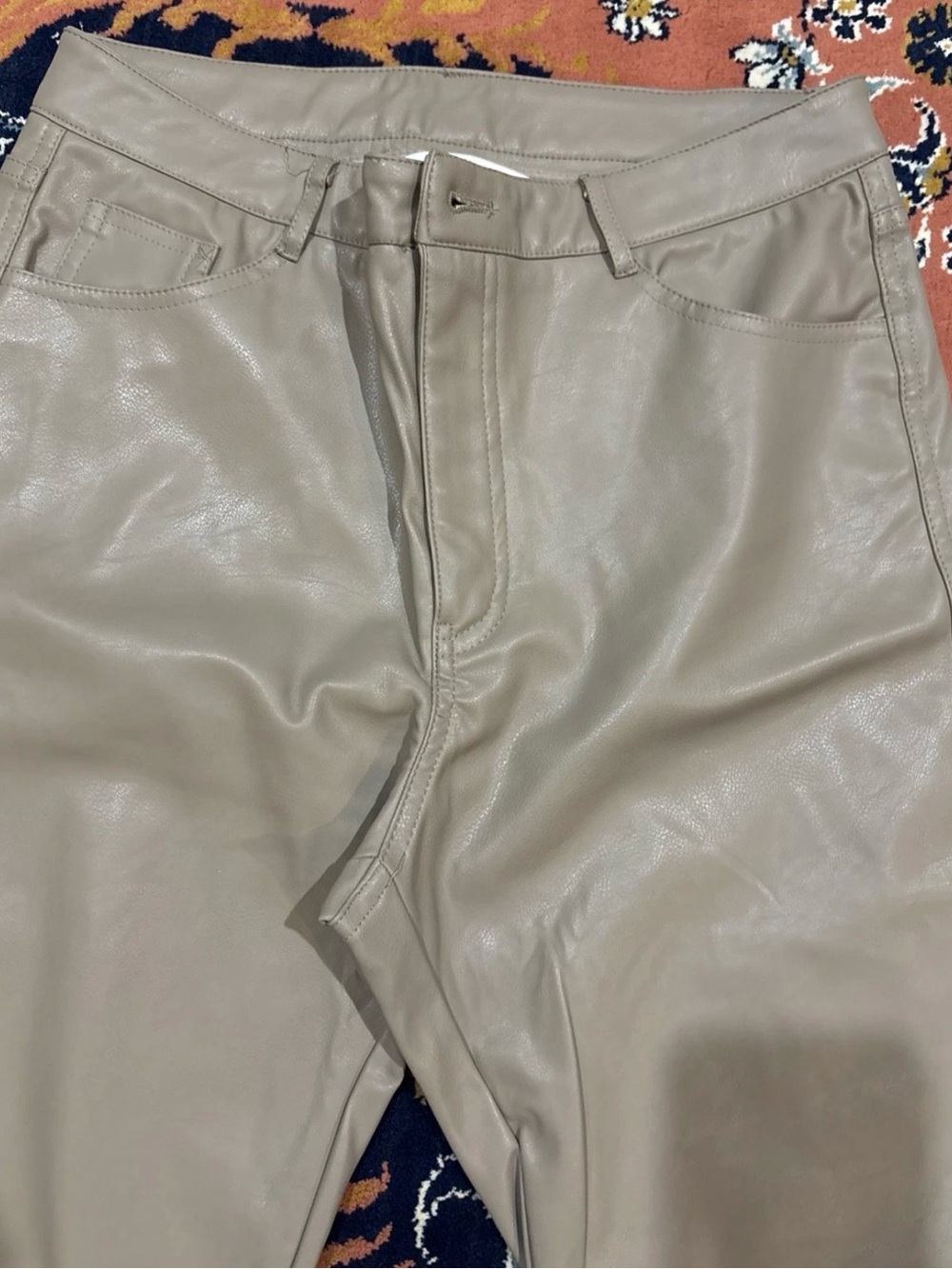 Faux Leather Straight-Leg Pants in Taupe H&M size: 10 New with Tags